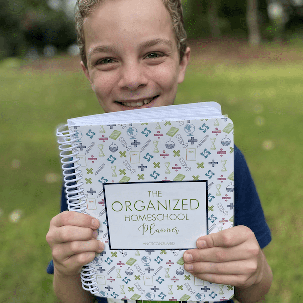 Organized Homeschool Planner with boy