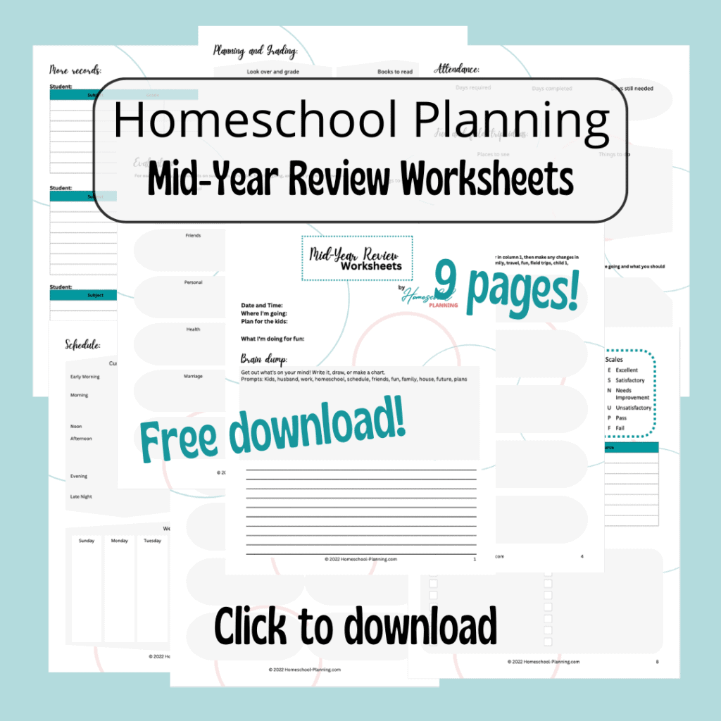 Homeschool mid-year review worksheets download