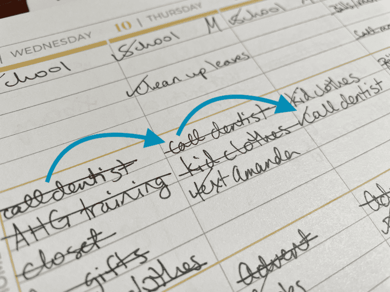 planner tips. move undone tasks to the next day in your planner