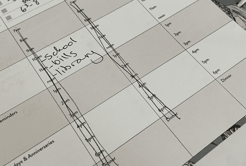 crossed out times in a schedule section of customized planner