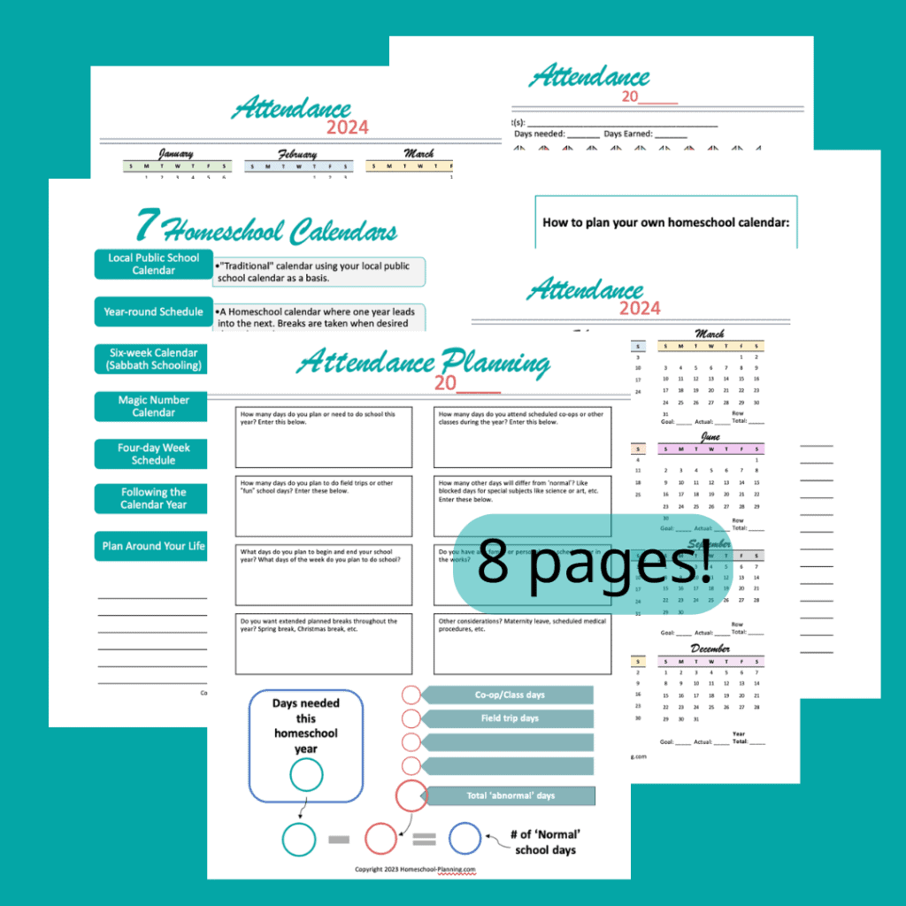 Free printable homeschool attendance sheets picture 8 pages