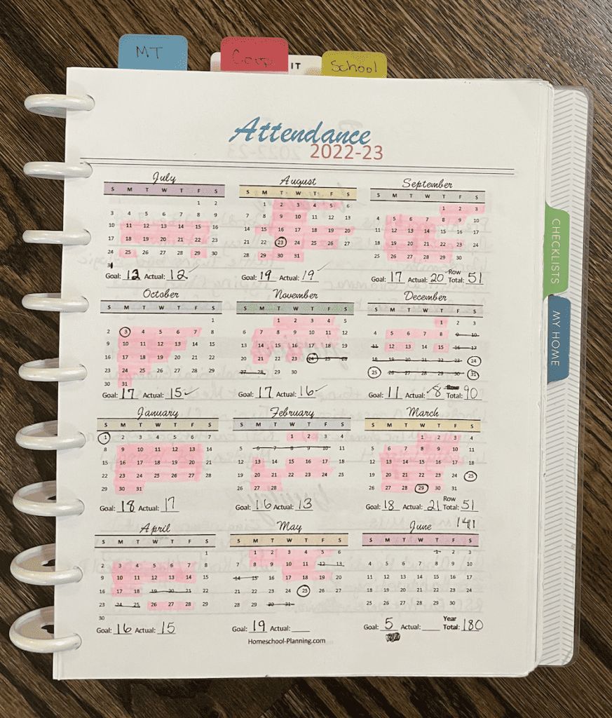 attendance calendar layout. sample homeschool calendar