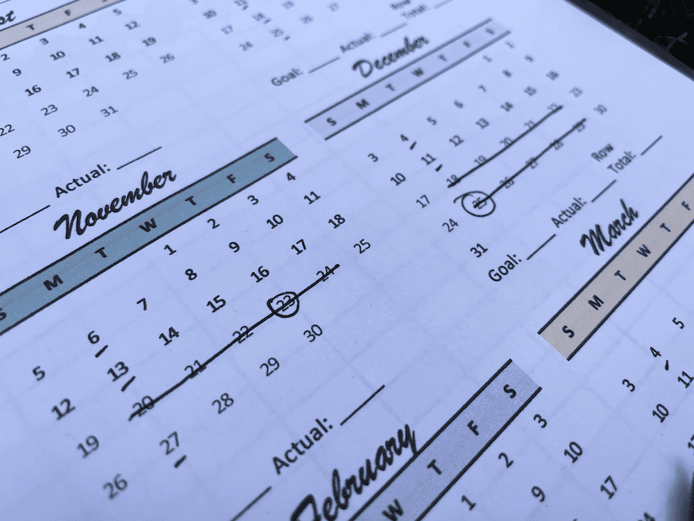 free printable homeschool attendance sheets calendar. with 3 weeks crossed out for the holidays 