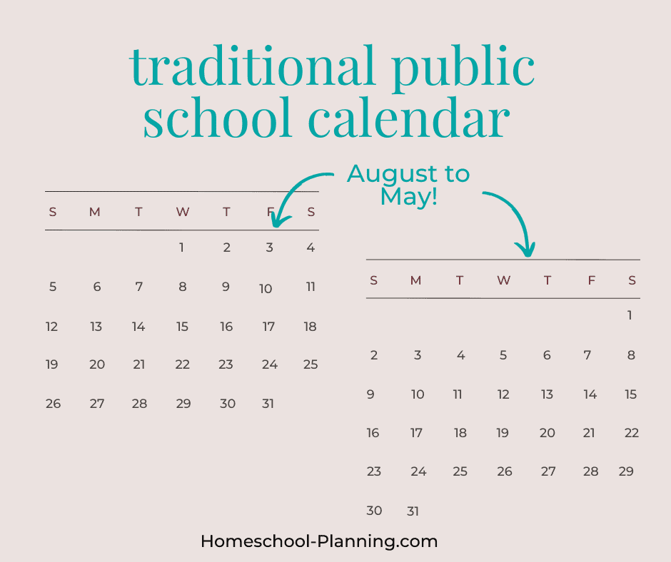 traditional public school calendar for homeschoolers, august to may