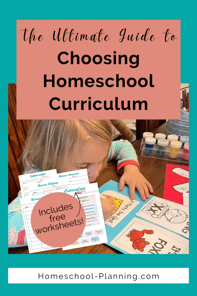 The Ultimate Guide to Choosing Homeschool Curriculum pin image. girl doing school work