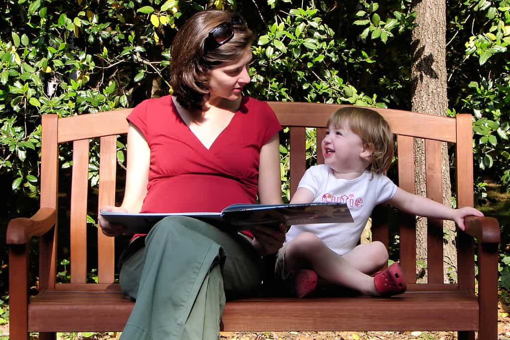 mom and child reading a book