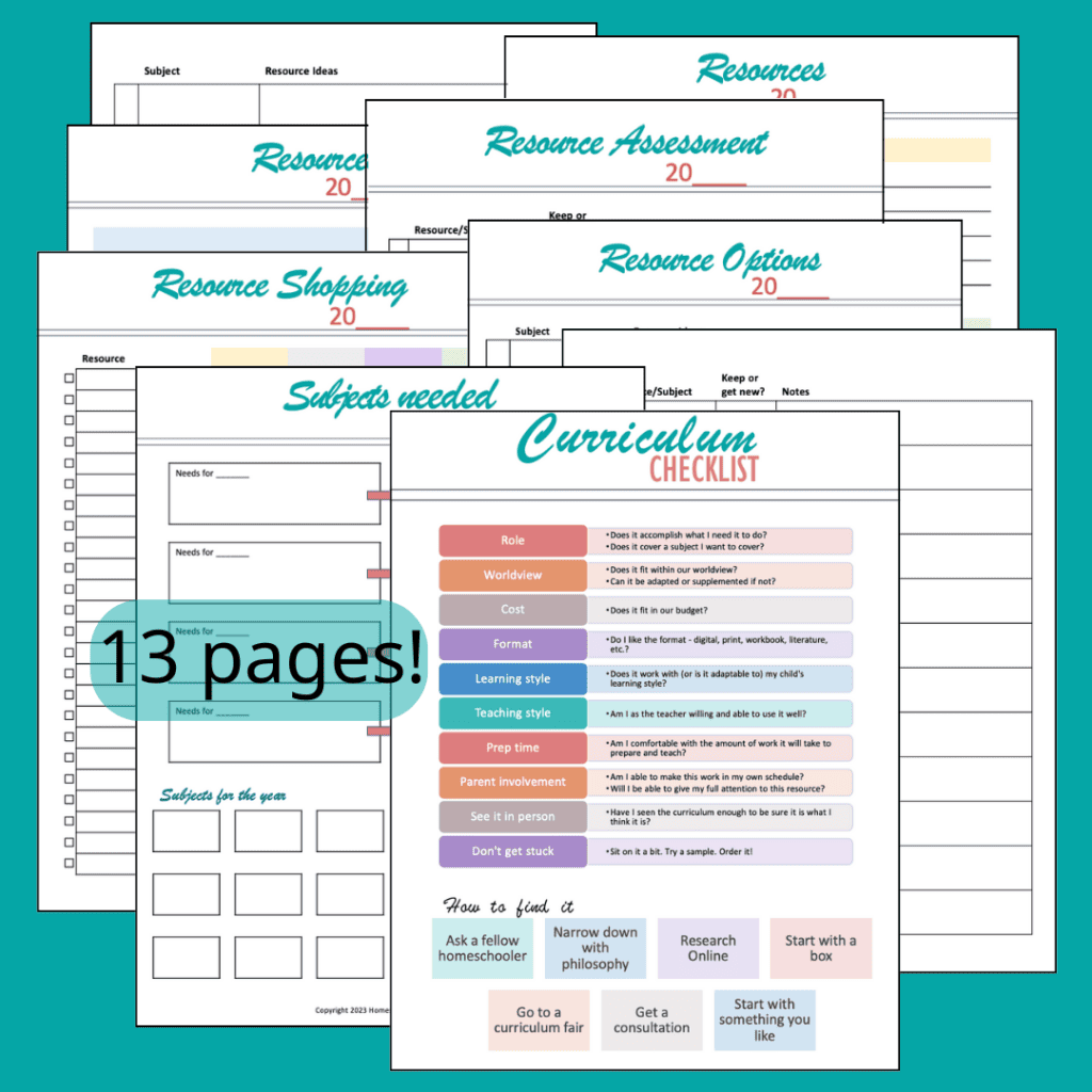 free download for choosing homeschool curriculum - 13 pages!