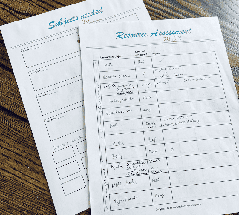 a worksheet for assessing your current homeschool curriculum