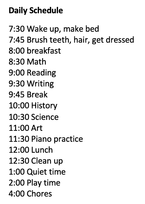 a sample daily schedule