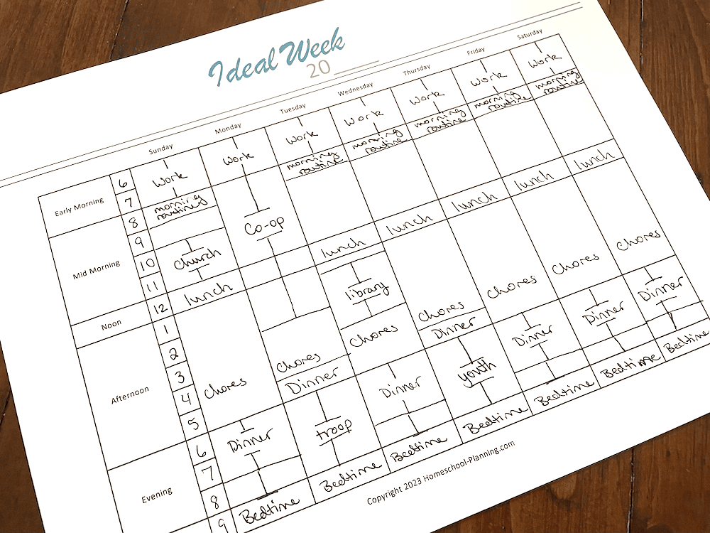 weekly schedule with home duties included