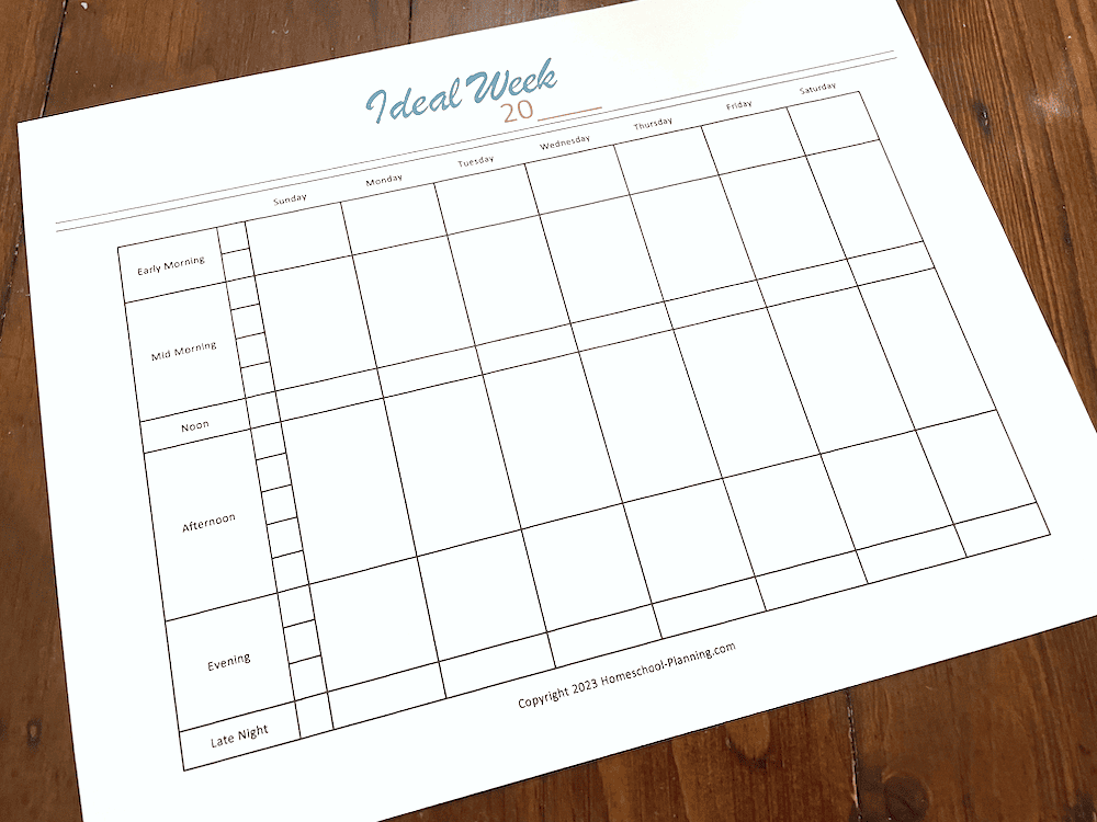 blank ideal week worksheet