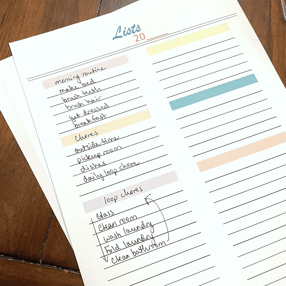 lists of morning routine and chores