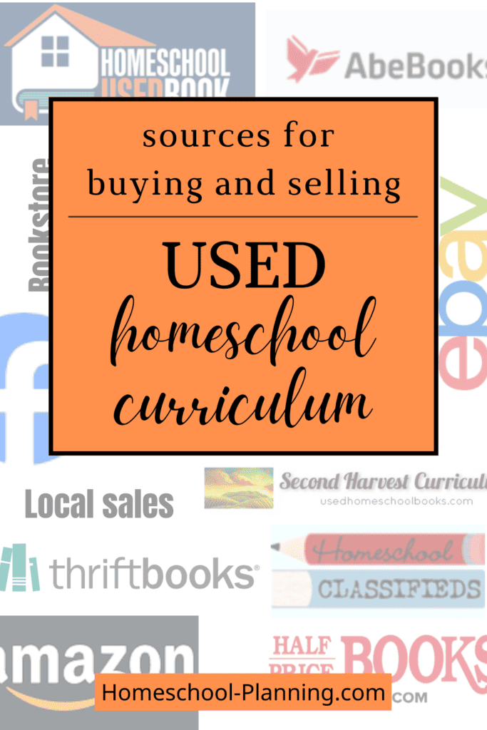 Sources for buying and selling used homeschool curriculum pin image with company logos