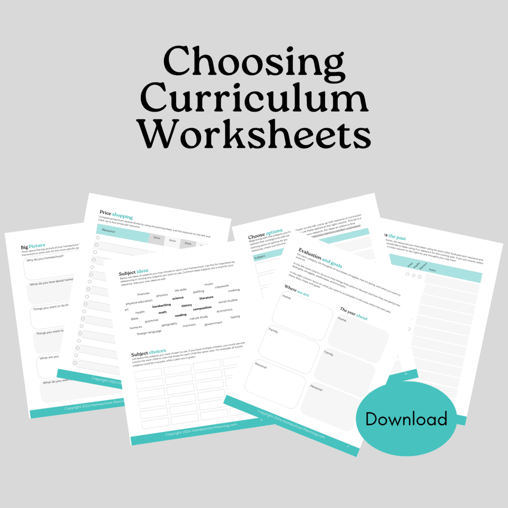 choosing curriculum worksheets mockup