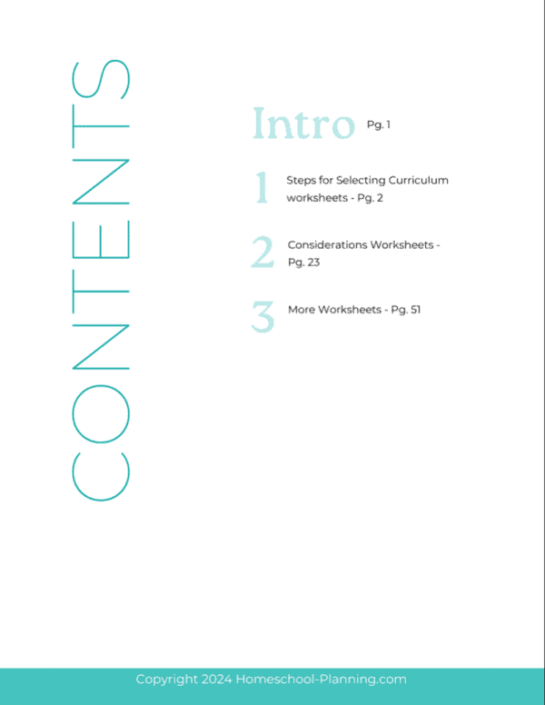 table of contents