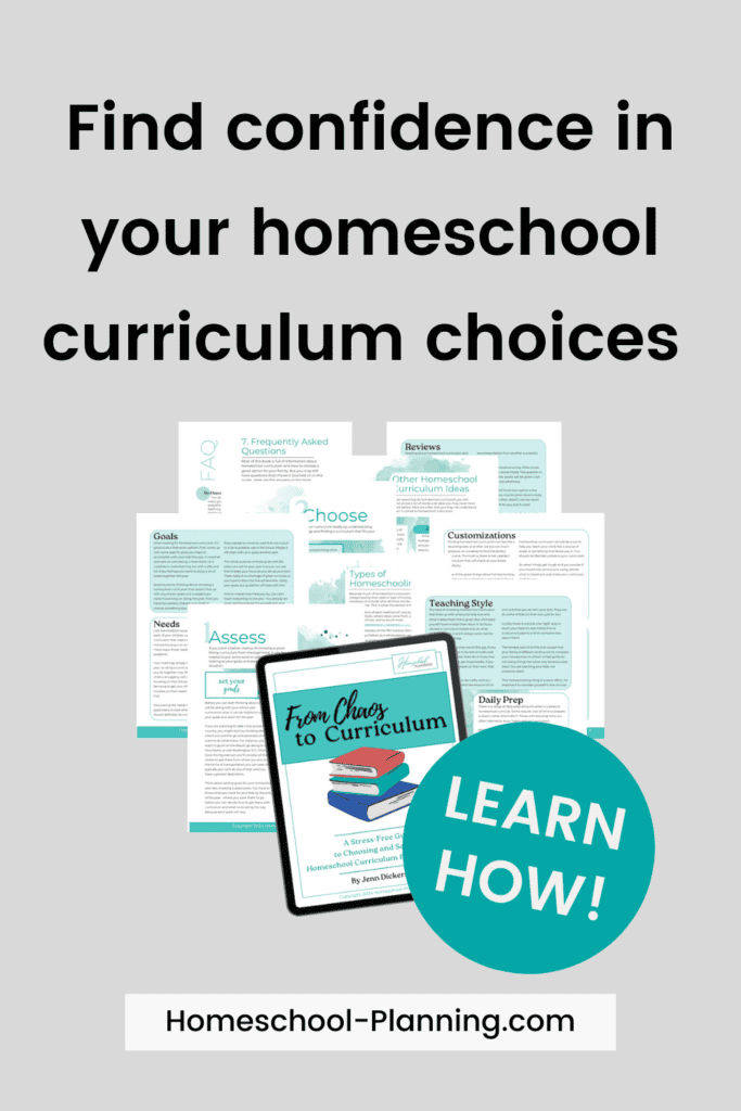 find confidence in your homeschool curriculum choices pin image with ebook sample image