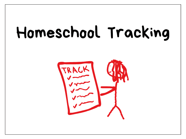 homeschool tracking with stick person looking at a tracking checklist