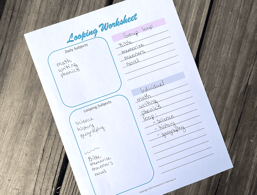 looping worksheet