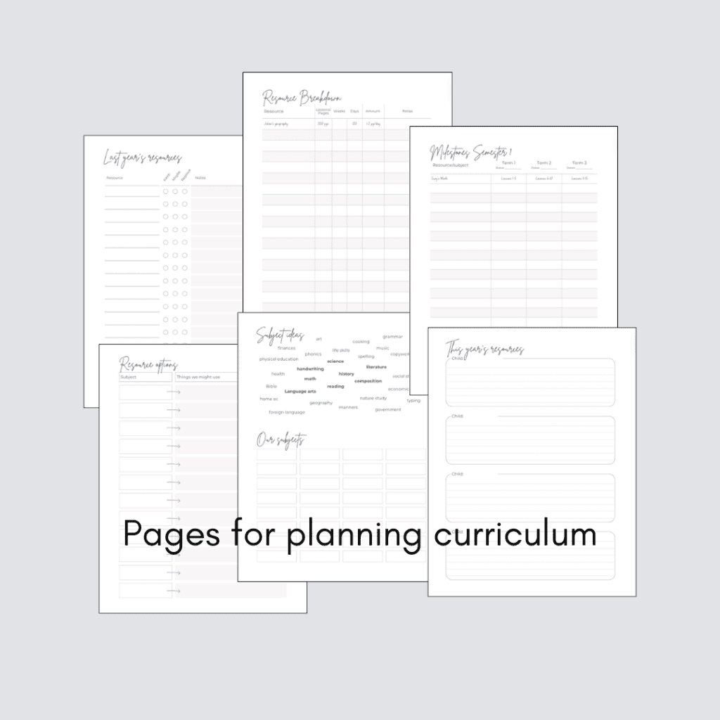 pages for planning curriculum