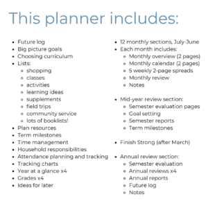 Footpath Homeschool Planner table of contents