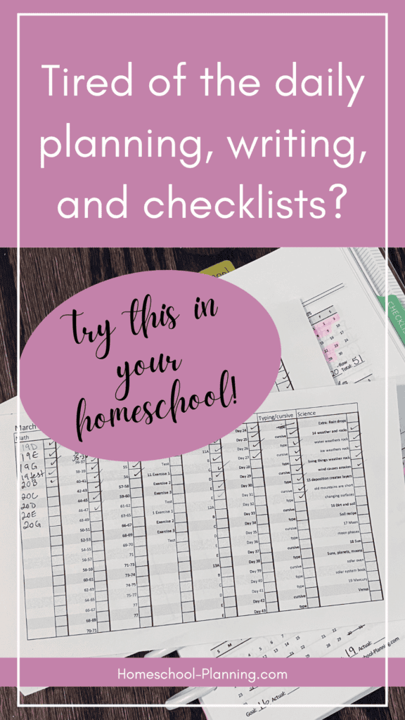 tired of the daily planning, writing, and checklists? try this in your homeschool! curriculum map list on table