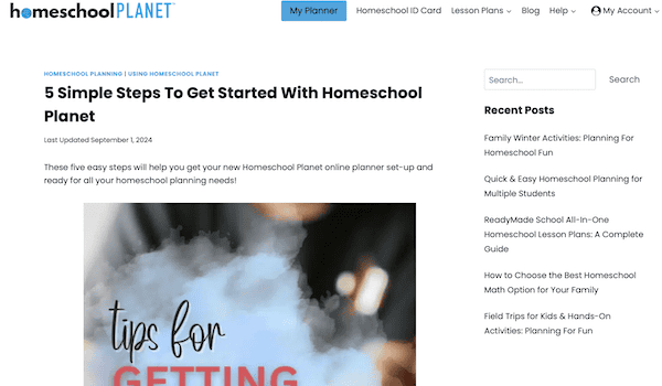 getting started post screen shot from Homeschool Planet blog