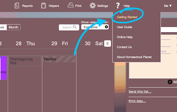Where to find the Getting started tutorials in Homeschool planet