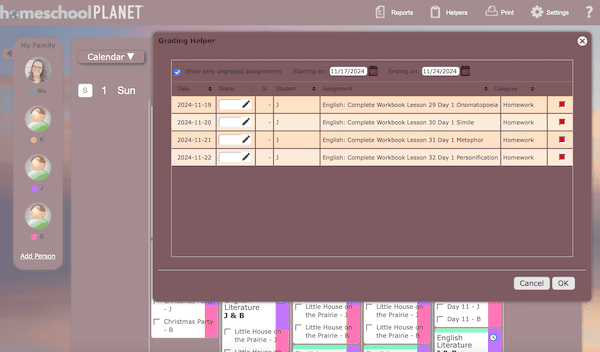 grading helper screen shot