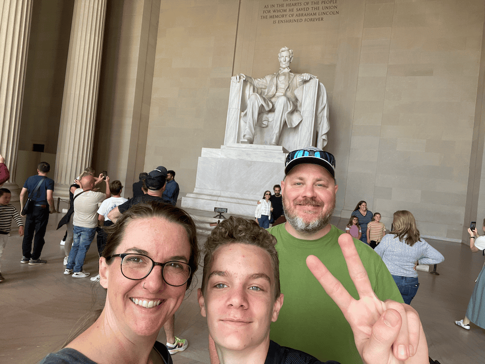 Family in front of the Lincoln Memorial