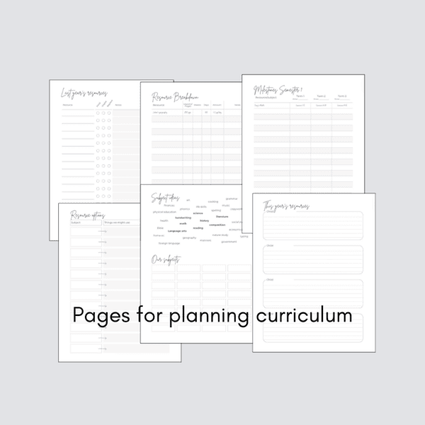 pages for planning curriculum