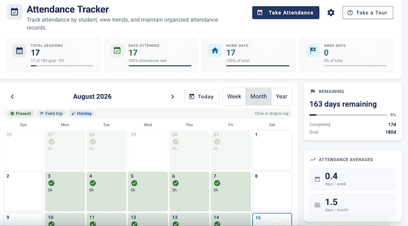 attendance tracker homeschool curriculum planner