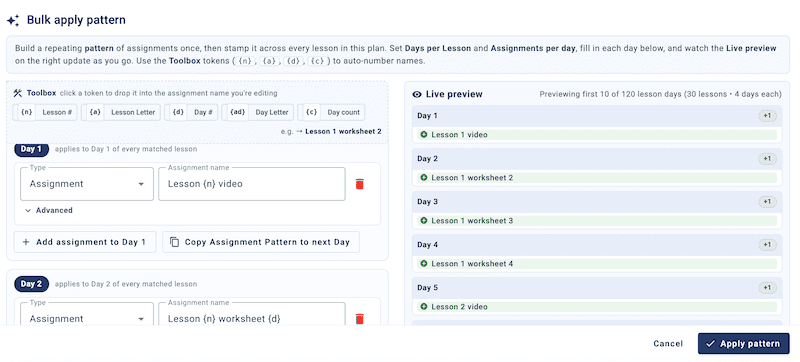 Bulk Apply Pattern setup