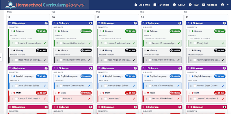 Lesson Planner homeschool curriculum planner